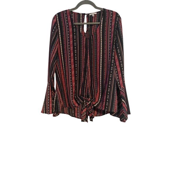 Jodifl Womens Boho Top Tie Front Size L Floral Peasant Dark Cottage Hippie - Picture 1 of 10